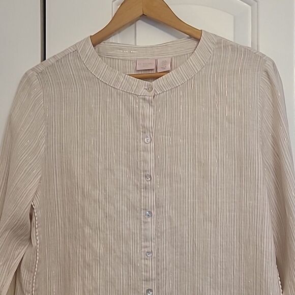 St. Tropez West Long Sleeve Button Down 100% Linen Tunic Blouse Top Size M - Picture 2 of 11